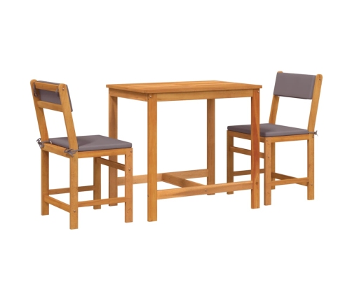 Juego de balcón con cojines 3 piezas madera maciza de acacia