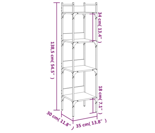 vidaXL Librería de 4 estantes madera ingeniería negro 35x30x138,5 cm