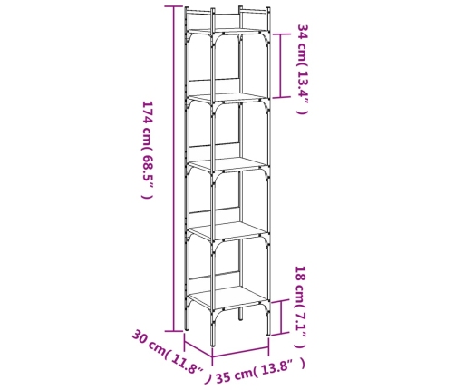 Librería de 5 estantes madera ingeniería negro 35x30x174 cm