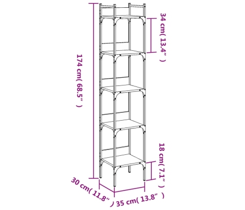 vidaXL Librería de 5 estantes madera roble ahumado 35x30x174 cm