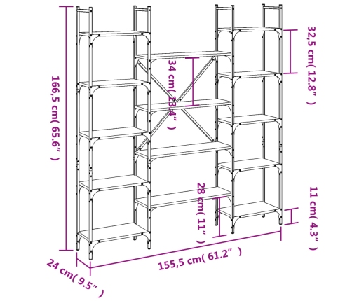 Estantería de madera ingeniería roble ahumado 155,5x24x166,5 cm