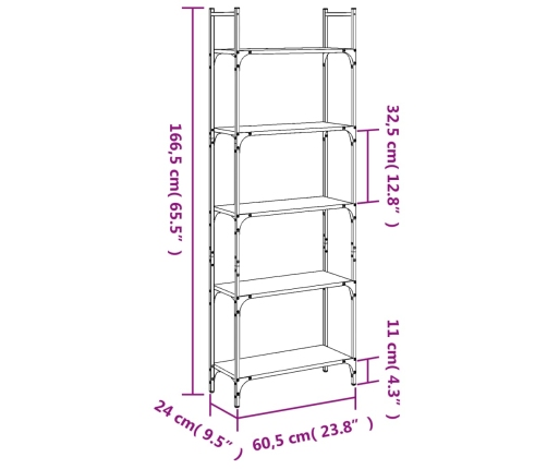 Librería de 5 estantes madera ingeniería negro 60,5x24x166,5 cm