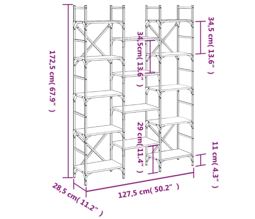 Estantería madera de ingeniería negra 127,5x28,5x172,5 cm