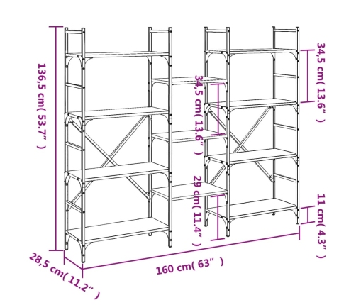 Estantería madera de ingeniería negra 160x28,5x136,5 cm