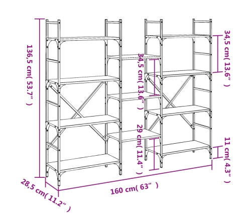 Estantería madera de ingeniería roble Sonoma 160x28,5x136,5 cm