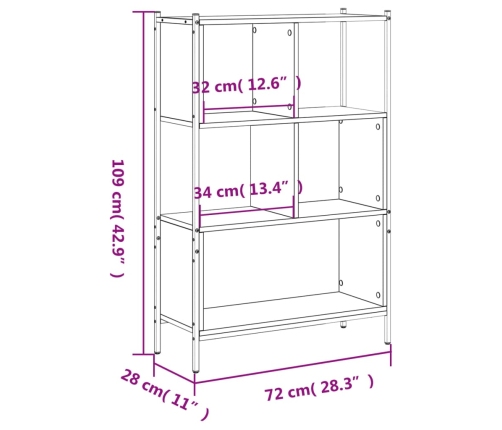 Estantería de madera de ingeniería negra 72x28x109 cm