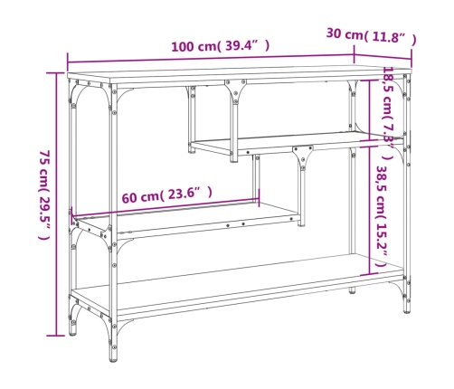 Mesa consola madera de ingeniería negra 100x30x75 cm