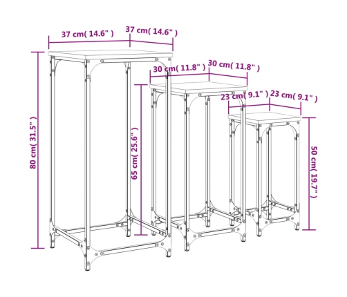 vidaXL Mesitas auxiliares apilables 3 uds madera de ingeniería negro