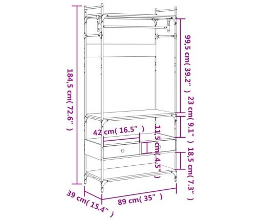 Armario cajones madera ingeniería roble Sonoma 89x39x184,5 cm