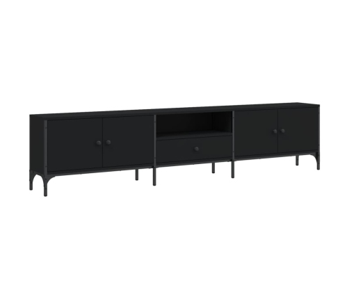 Mueble de TV con cajón madera de ingeniería negro 200x25x44 cm