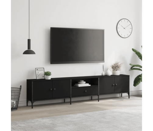 Mueble de TV con cajón madera de ingeniería negro 200x25x44 cm