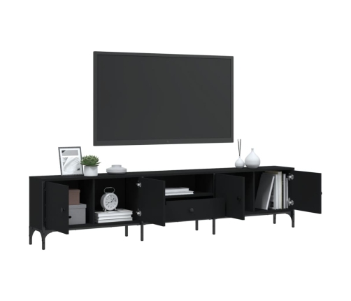 Mueble de TV con cajón madera de ingeniería negro 200x25x44 cm