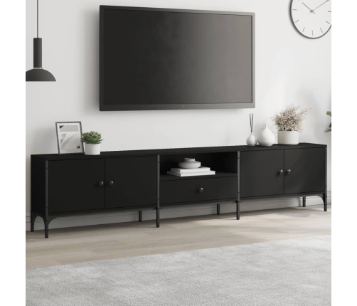 Mueble de TV con cajón madera de ingeniería negro 200x25x44 cm