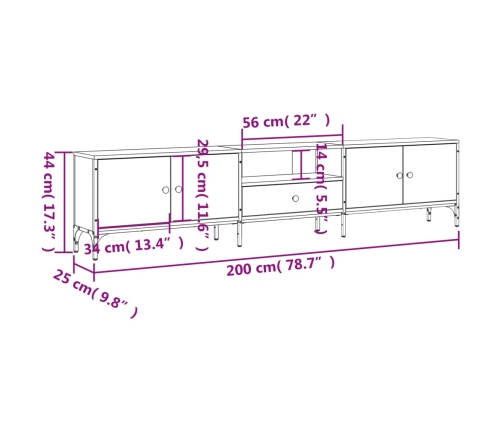 Mueble de TV cajón madera ingeniería roble Sonoma 200x25x44 cm