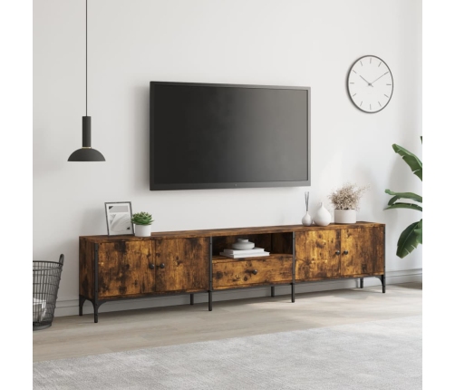 Mueble de TV cajón madera ingeniería roble ahumado 200x25x44 cm