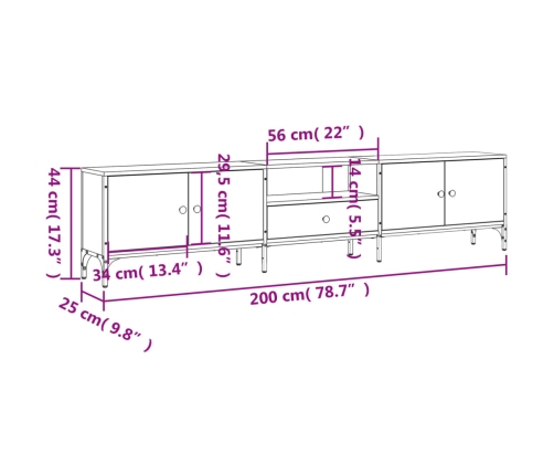 Mueble de TV cajón madera ingeniería roble ahumado 200x25x44 cm