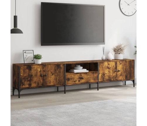 Mueble de TV cajón madera ingeniería roble ahumado 200x25x44 cm