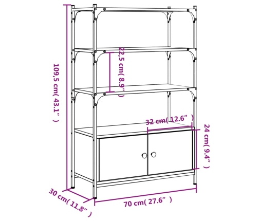 Librería 3 estantes madera ingeniería roble 70x30x109,5 cm