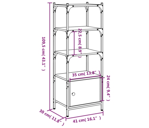 Librería 3 estantes madera ingeniería roble humo 41x30x109,5 cm