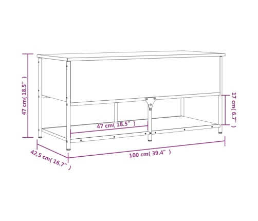 Banco con almacenaje madera de ingeniería negro 100x42,5x47 cm