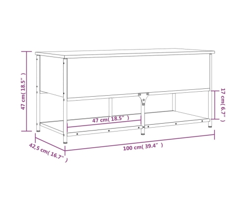 Banco almacenaje madera ingeniería roble Sonoma 100x42,5x47 cm