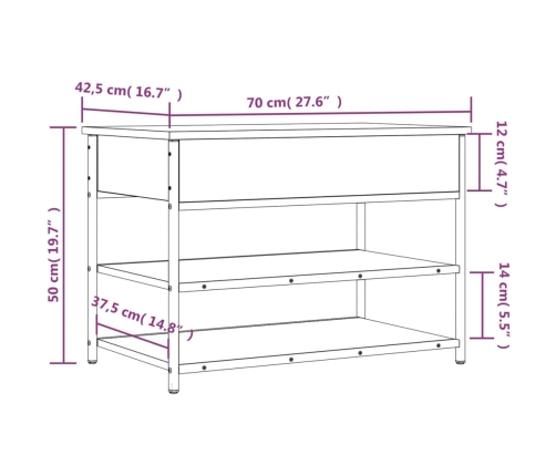 Banco zapatero madera de ingeniería negro 70x42,5x50 cm