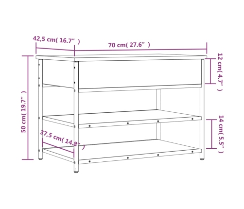 Banco zapatero madera de ingeniería roble Sonoma 70x42,5x50 cm