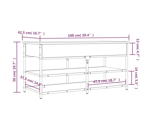 Banco zapatero madera de ingeniería negro 100x42,5x50 cm