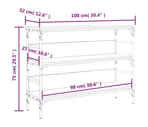 Mesa consola madera de ingeniería negro 100x32x75 cm