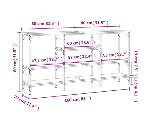 Mesa consola madera de ingeniería negra 160x29x80 cm