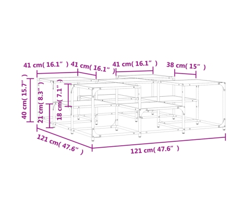 vidaXL Mesa de centro madera de ingeniería roble ahumado 121x121x40 cm