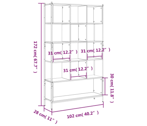 Estantería madera de ingeniería negra 102x28x172 cm