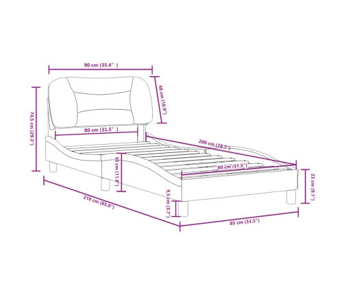 Estructura de cama sin colchón tela negro 80x200 cm