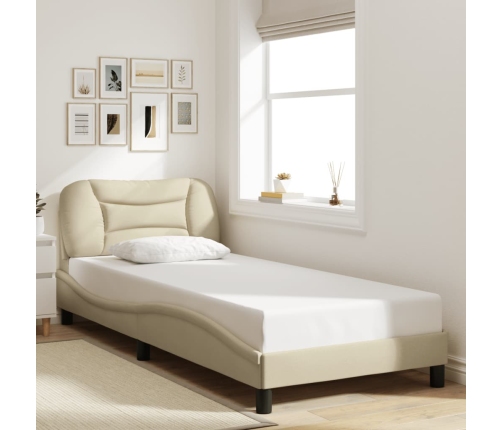 Estructura de cama sin colchón tela crema 90x190 cm