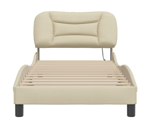 Estructura de cama sin colchón tela crema 90x190 cm