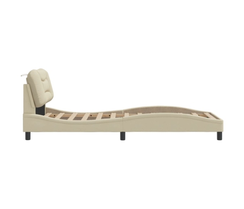 Estructura de cama sin colchón tela crema 90x190 cm