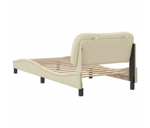 Estructura de cama sin colchón tela crema 90x190 cm