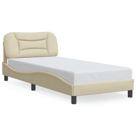 Estructura de cama sin colchón tela crema 90x190 cm