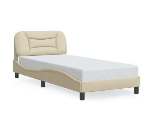 Estructura de cama sin colchón tela crema 90x190 cm