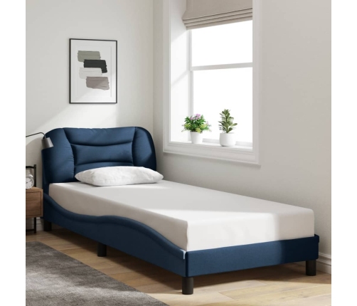 Estructura de cama sin colchón tela azul 90x190 cm
