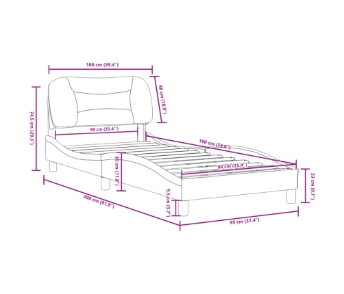 Estructura de cama sin colchón tela azul 90x190 cm