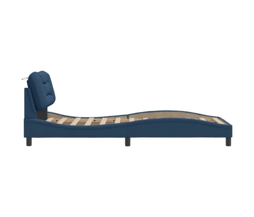 Estructura de cama sin colchón tela azul 90x190 cm