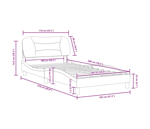 Estructura de cama sin colchón tela gris claro 90x200 cm