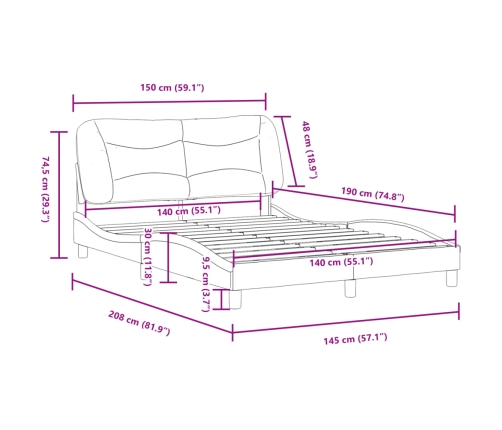 Cama sin colchón tela gris claro 140x190 cm