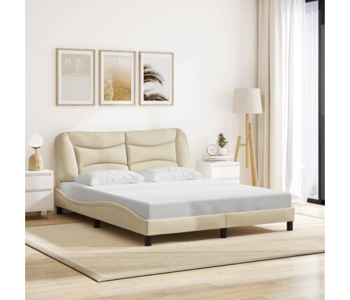 vidaXL Estructura de cama con cabecero de tela color crema 160x200 cm