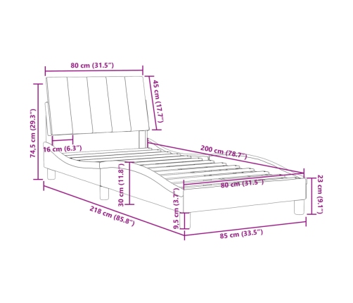 Estructura de cama sin colchón terciopelo gris oscuro 80x200 cm