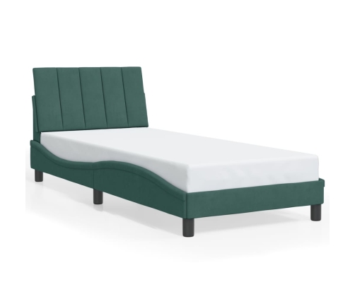 Estructura cama con cabecero terciopelo verde oscuro 90x190 cm