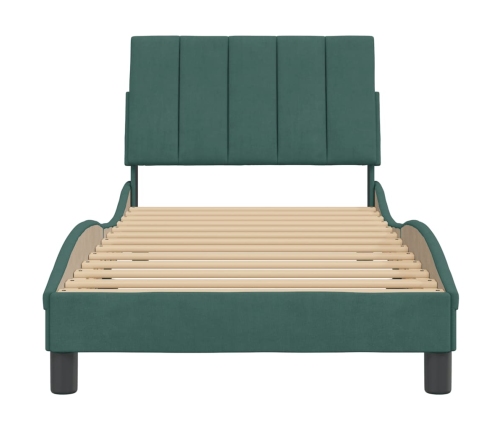 Estructura cama con cabecero terciopelo verde oscuro 90x190 cm