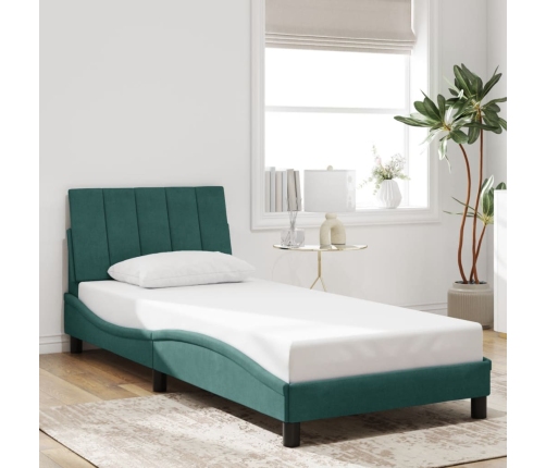 Estructura cama con cabecero terciopelo verde oscuro 90x190 cm