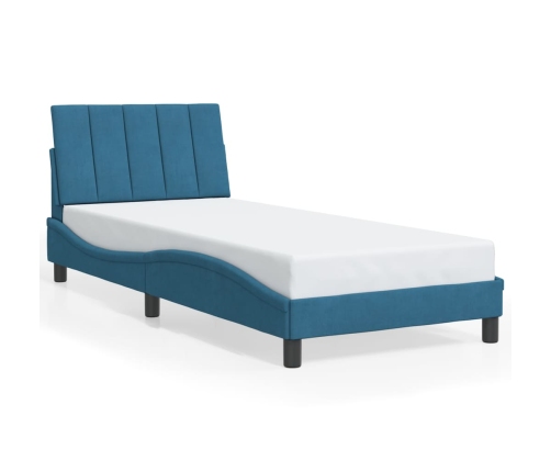 Estructura cama con cabecero terciopelo azul 90x190 cm